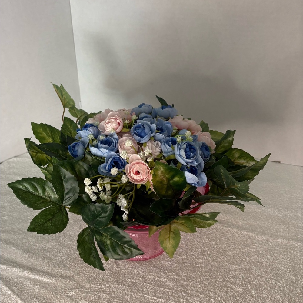 Blue & Pink Artificial Rose Arrangement in Pink Planter
